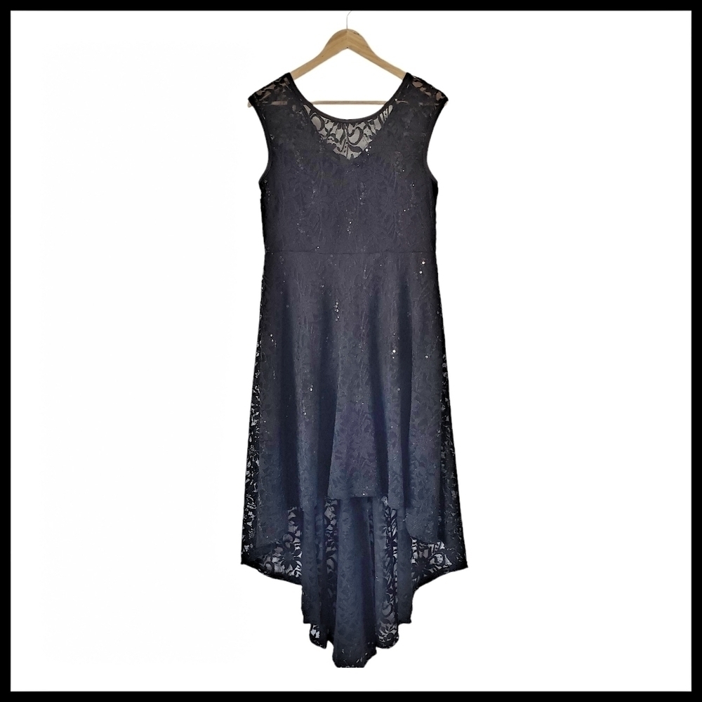 Elena Wang Women's Floral Lace Sequin Beads High Low Dress Size M